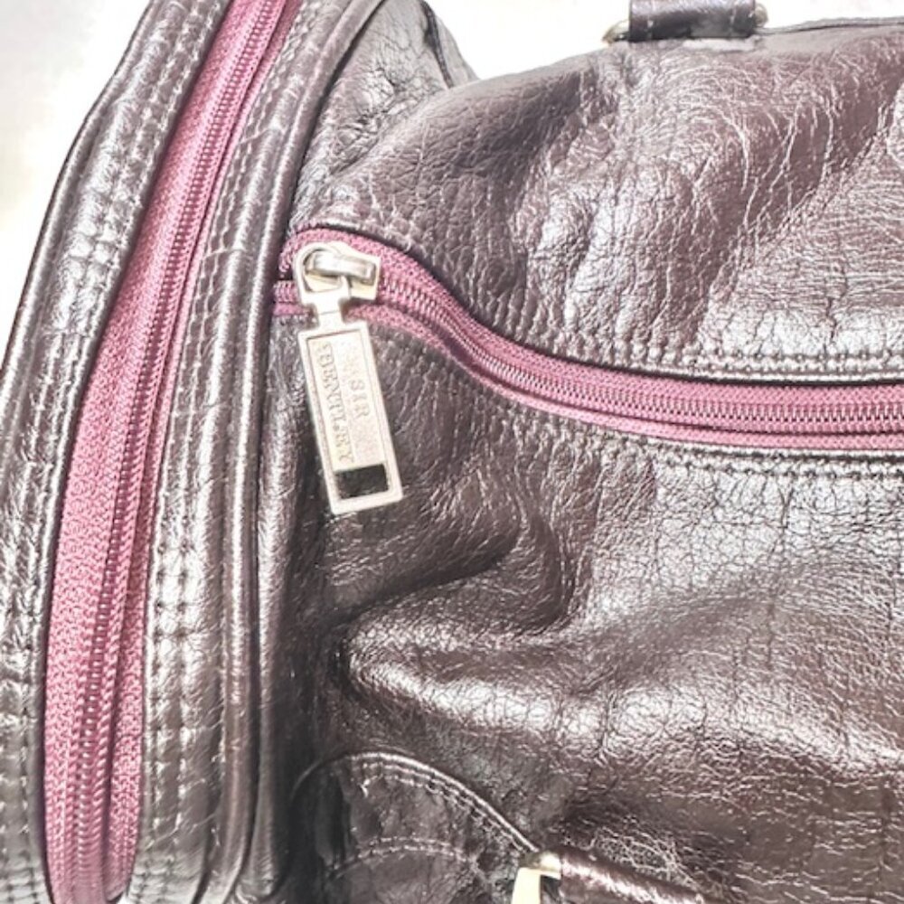 VTG Sir Bentley Leather Duffel Bag Travel Carry On Double Handles Black Red 18” - Picture 5 of 15